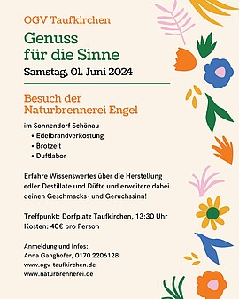 Banner "Genuss für die Sinne" - Besuch der Naturbrennerei Engel 